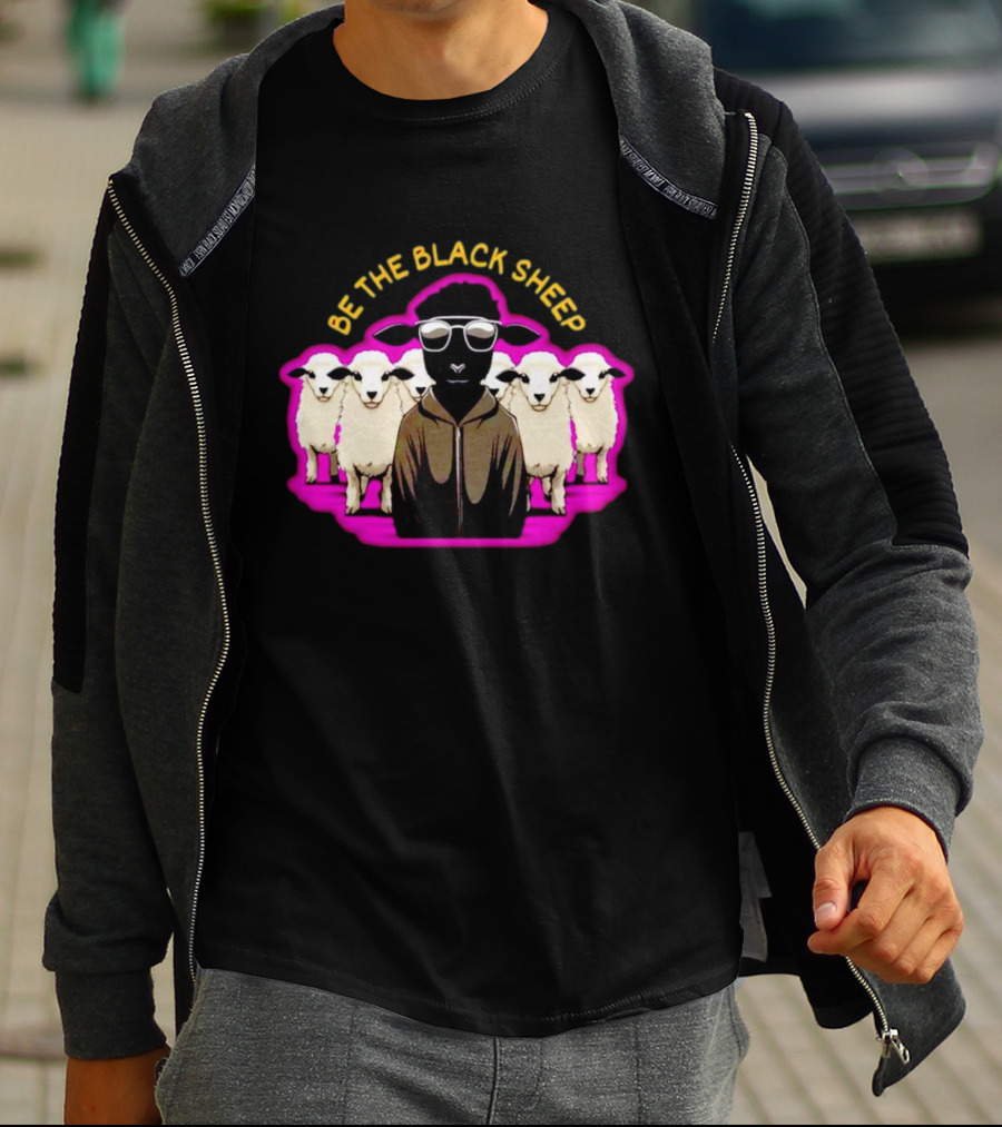 BE THE BLACK SHEEP Cool Black Sheep With Sunglasses Standing Out In A Flock T-Shirt