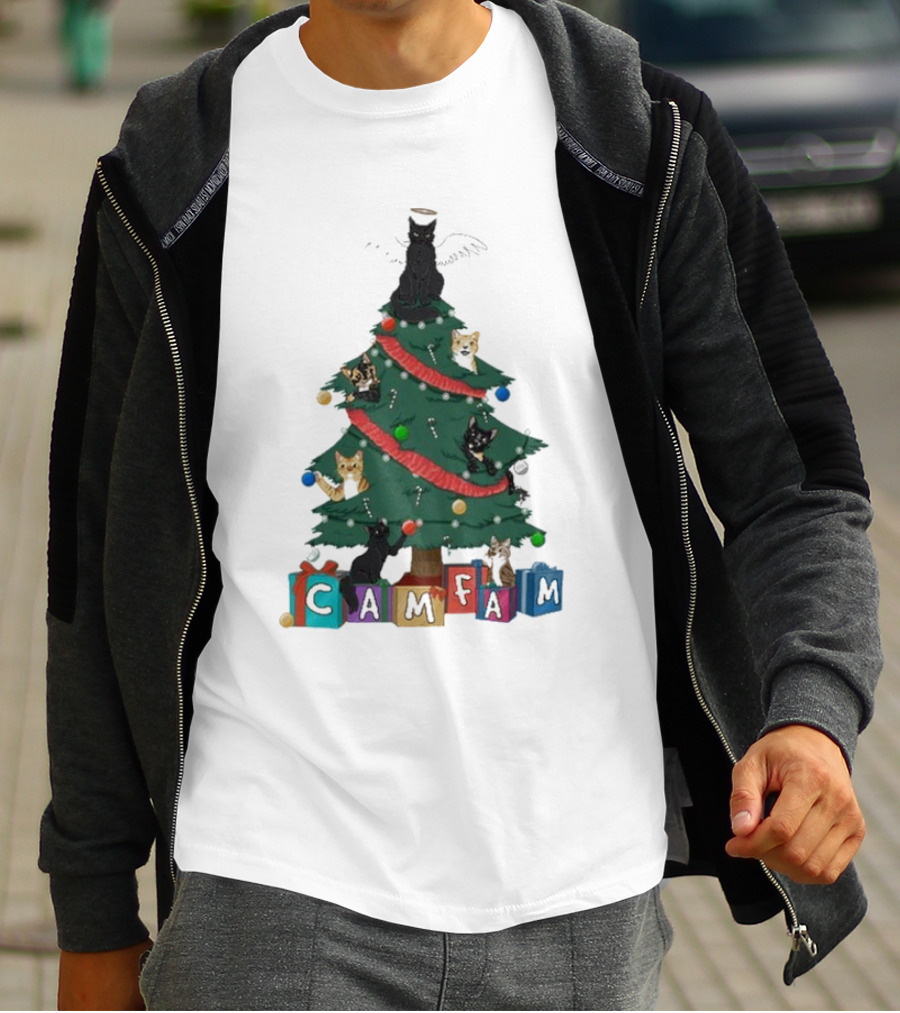 Cam Fam Cats On Christmas Tree T-Shirt