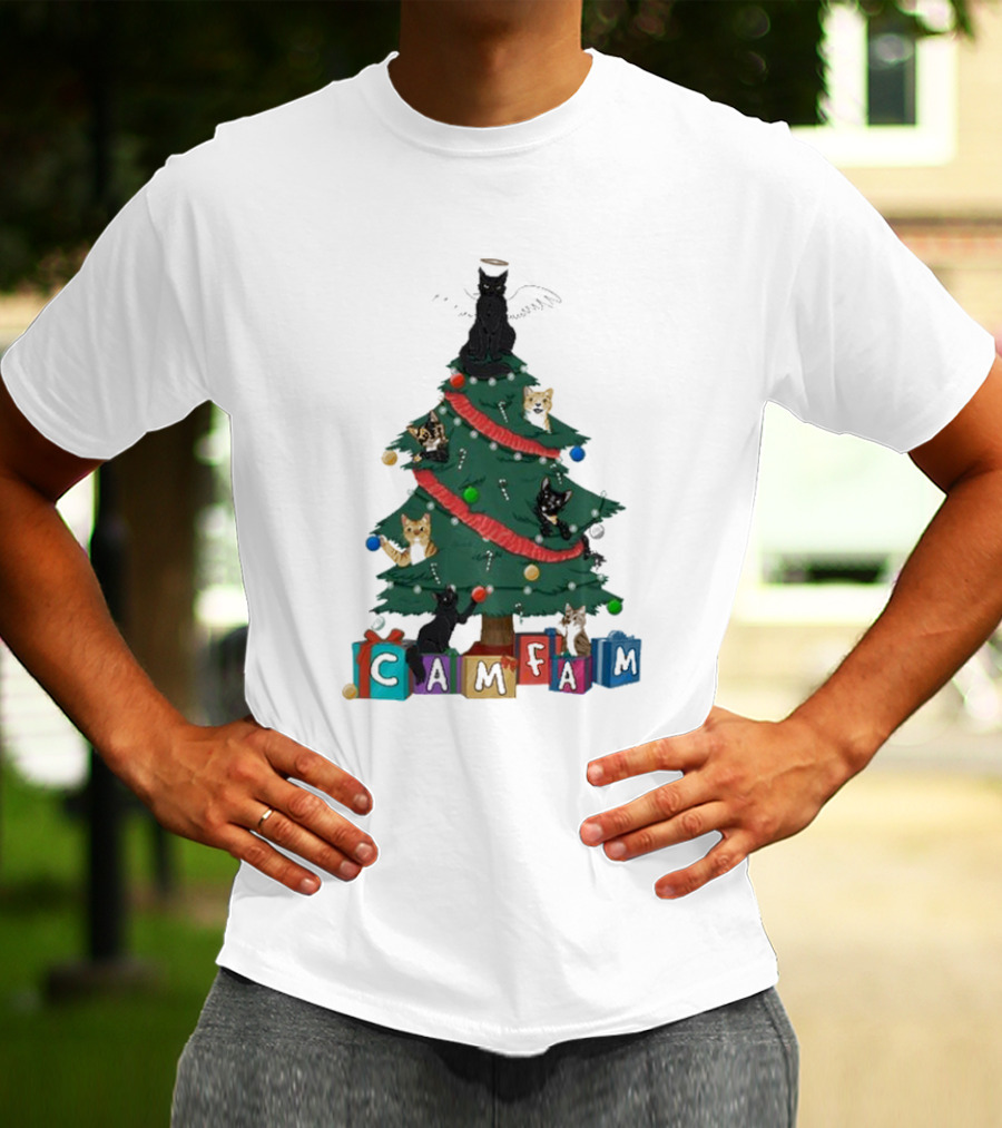 Cam Fam Cats On Christmas Tree T-Shirt