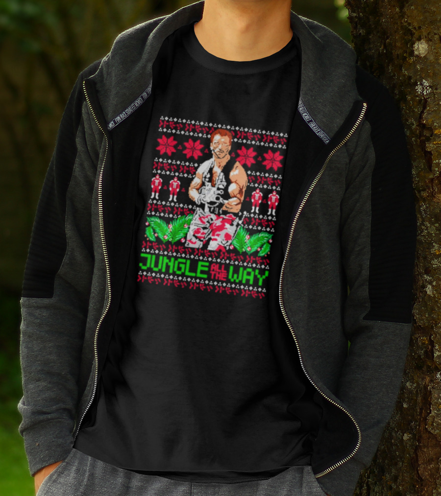 Jungle All The Way Retro Action Hero Holiday T-Shirt