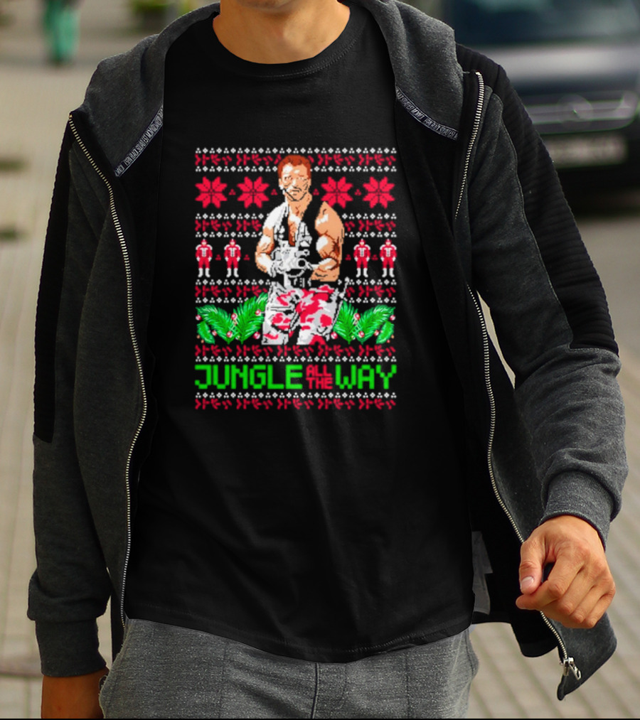 Jungle All The Way Retro Action Hero Holiday T-Shirt