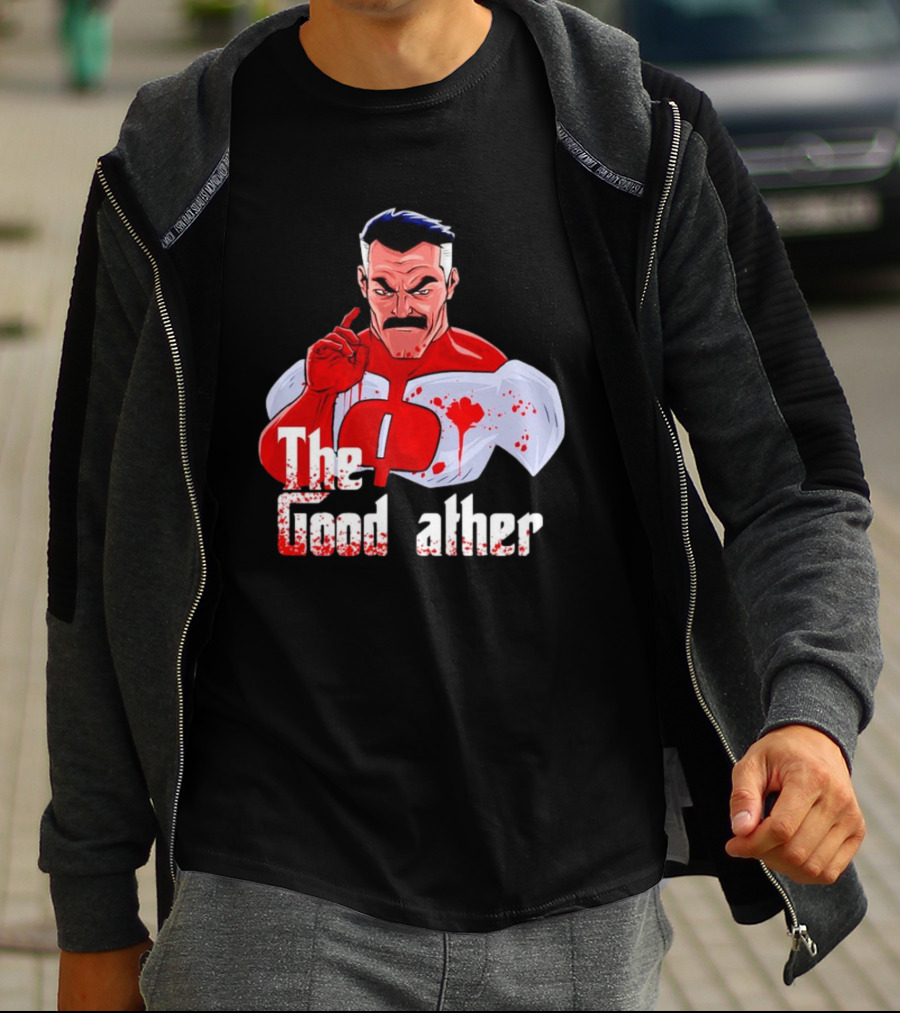 Omni Dad The Good Father Superhero Parody Red And White Costume T-Shirt