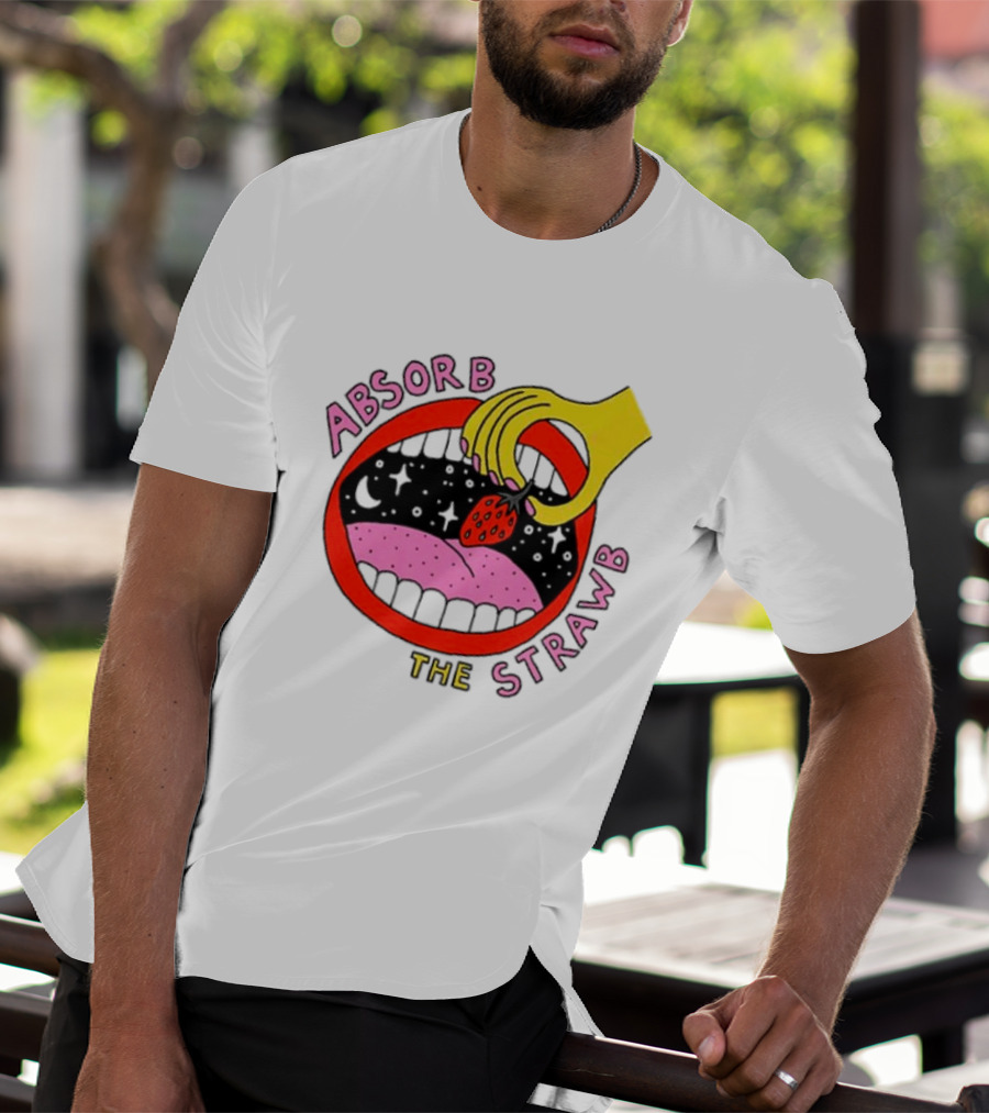 Absorb The Strawb Strawberry Imagery With Hand And Mouth T-Shirt