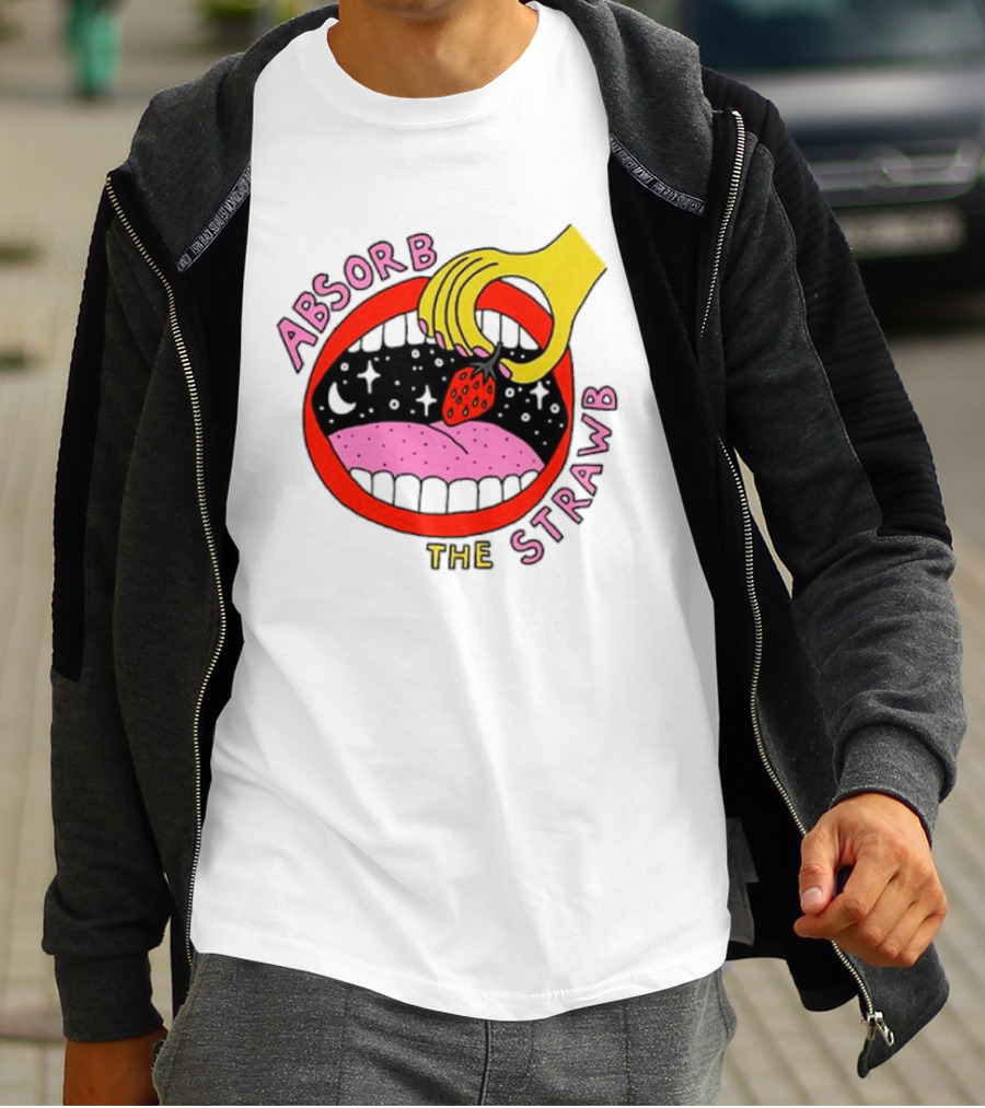 Absorb The Strawb Strawberry Imagery With Hand And Mouth T-Shirt