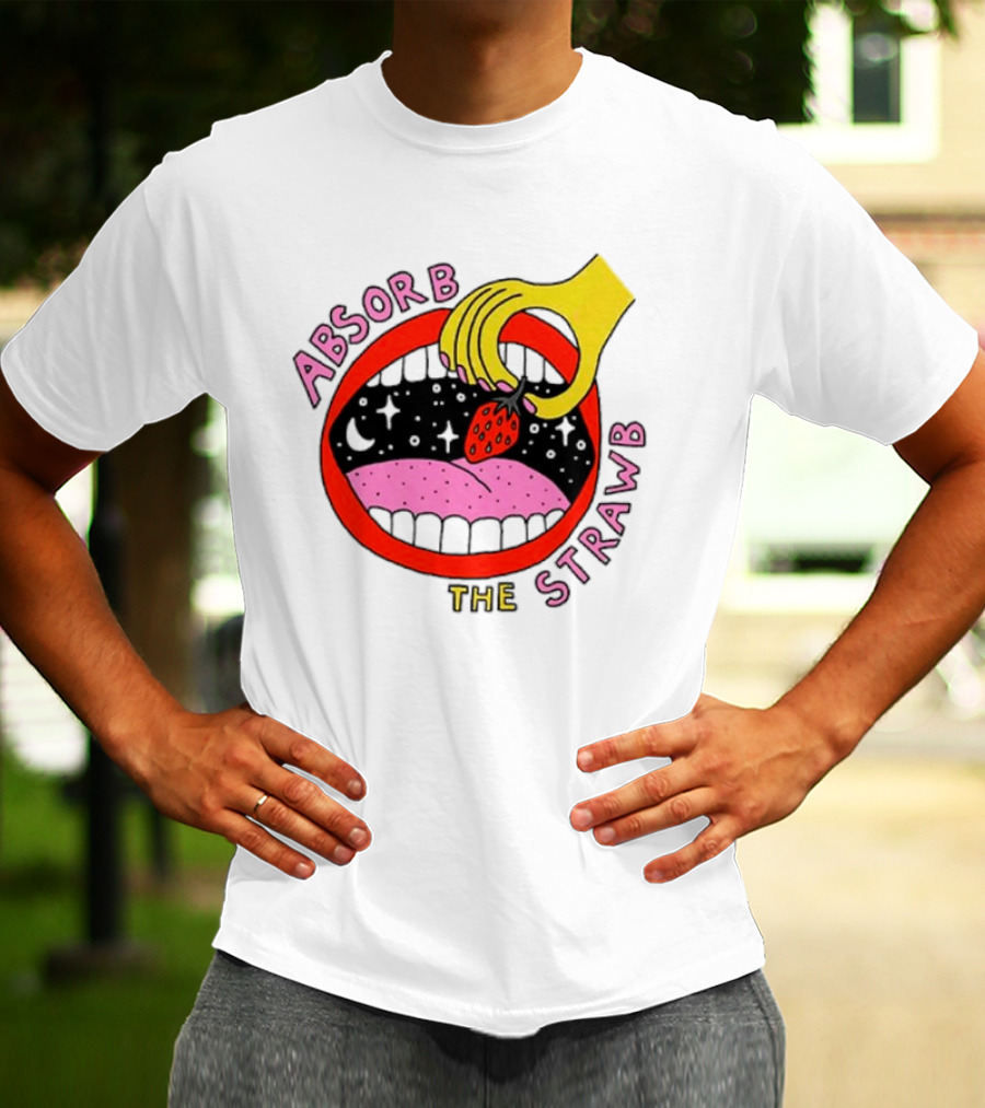 Absorb The Strawb Strawberry Imagery With Hand And Mouth T-Shirt
