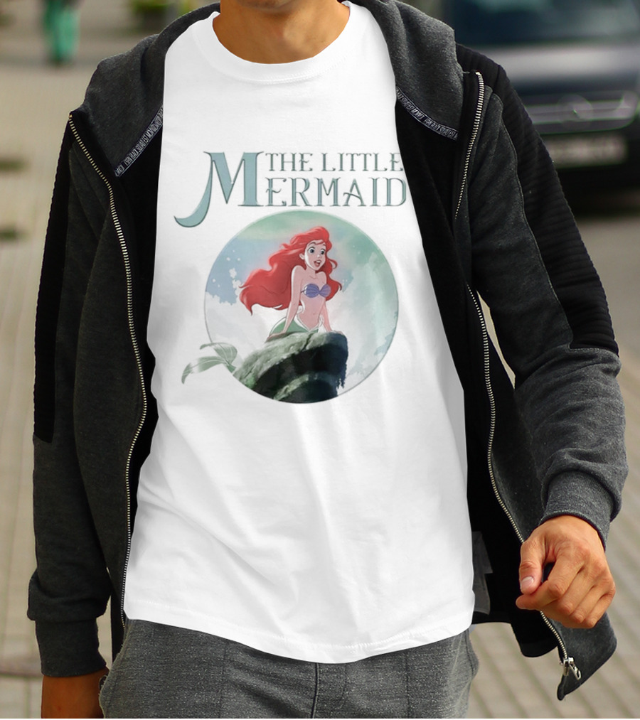 The Little Mermaid Ariel With Red Hair And Ocean Backdrop T-Shirt