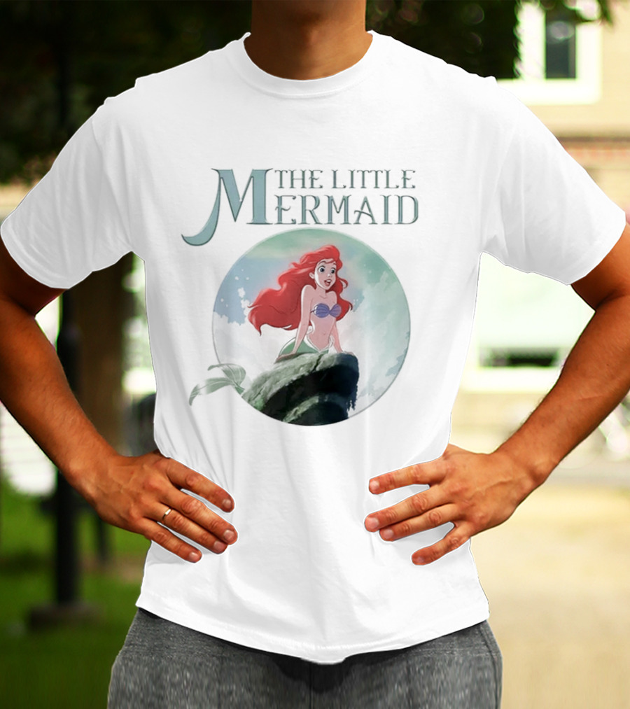 The Little Mermaid Ariel With Red Hair And Ocean Backdrop T-Shirt