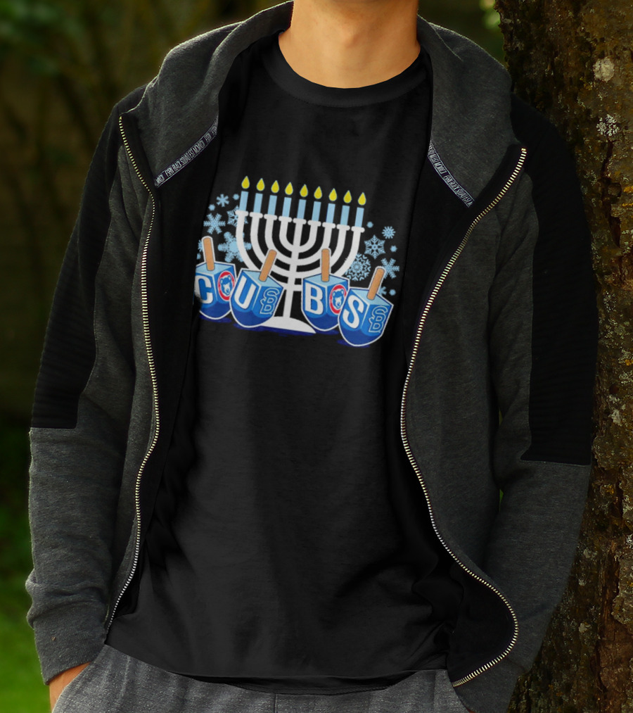 Cubs Hanukkah Menorah Dreidels Snowflakes T-Shirt