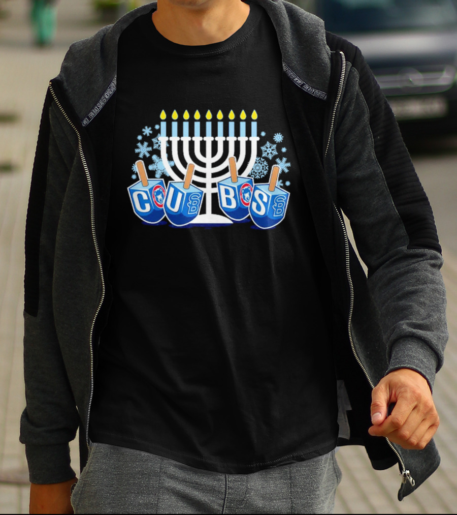 Cubs Hanukkah Menorah Dreidels Snowflakes T-Shirt