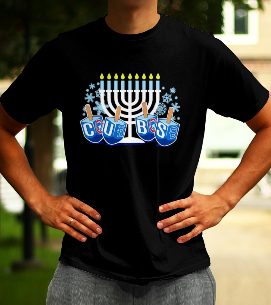 Cubs Hanukkah Menorah Dreidels Snowflakes T-Shirt