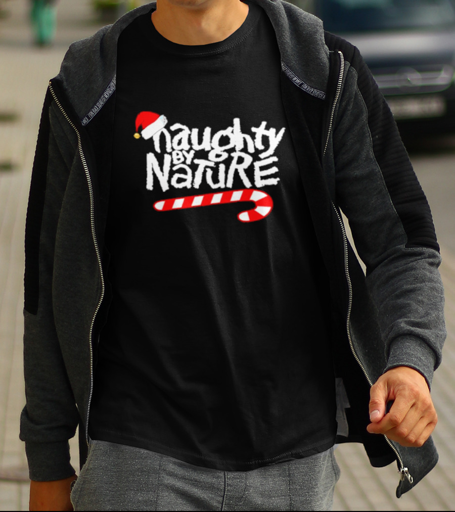 Naughty By Nature Santa Hat Candy Cane Christmas T-Shirt