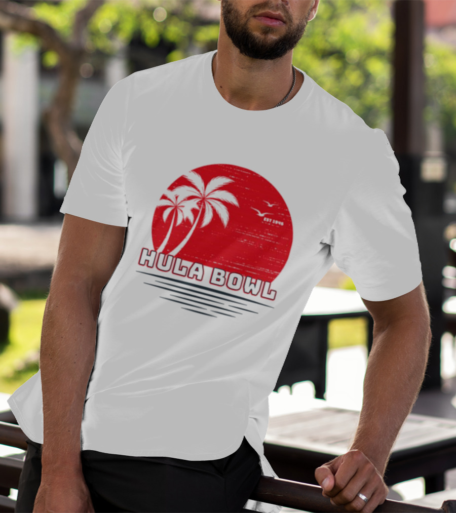Hula Bowl Established 1946 Red Sunset With Palm Trees T-Shirt