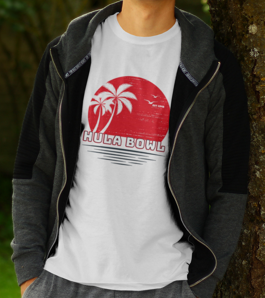 Hula Bowl Established 1946 Red Sunset With Palm Trees T-Shirt