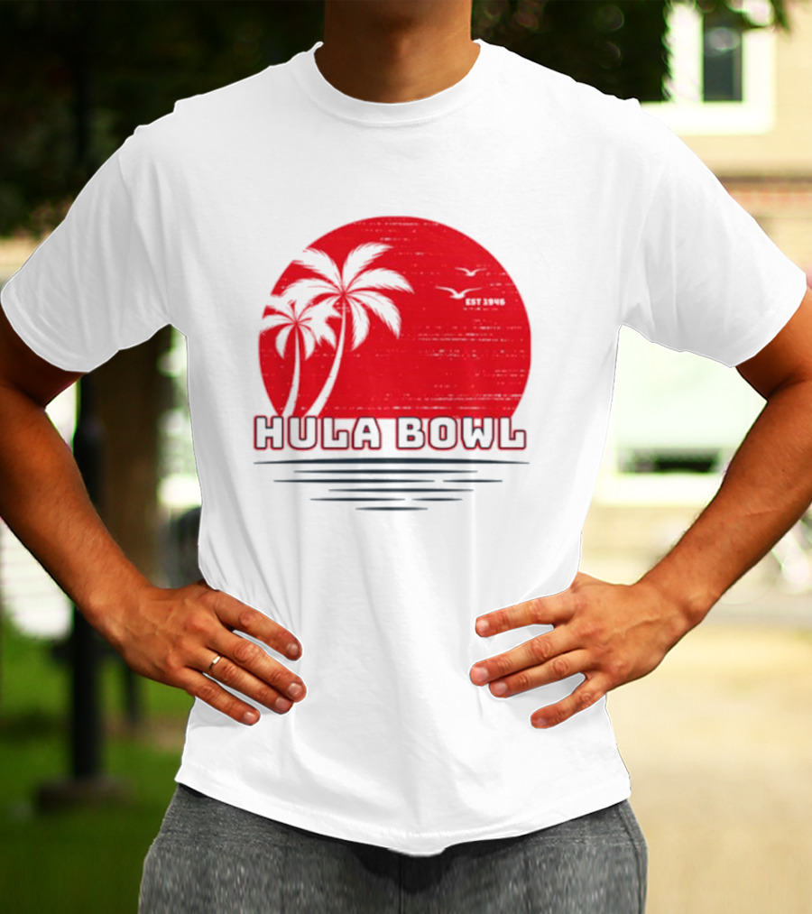 Hula Bowl Established 1946 Red Sunset With Palm Trees T-Shirt