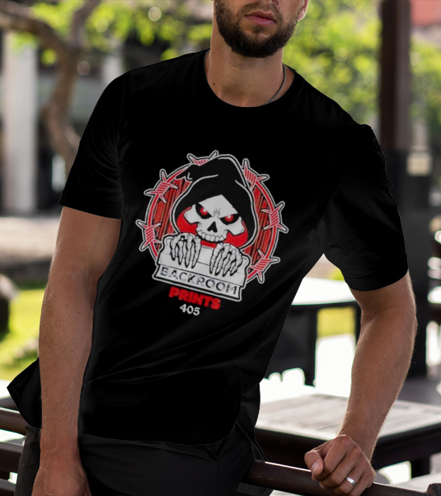 Backroom Prints 405 Reaper Skull Barbed Wire T-Shirt