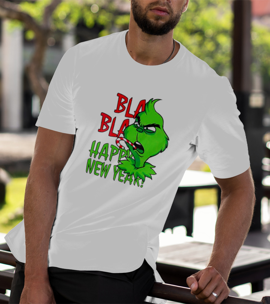Bla Bla Happy New Year Grinch Candy Cane Image T-Shirt