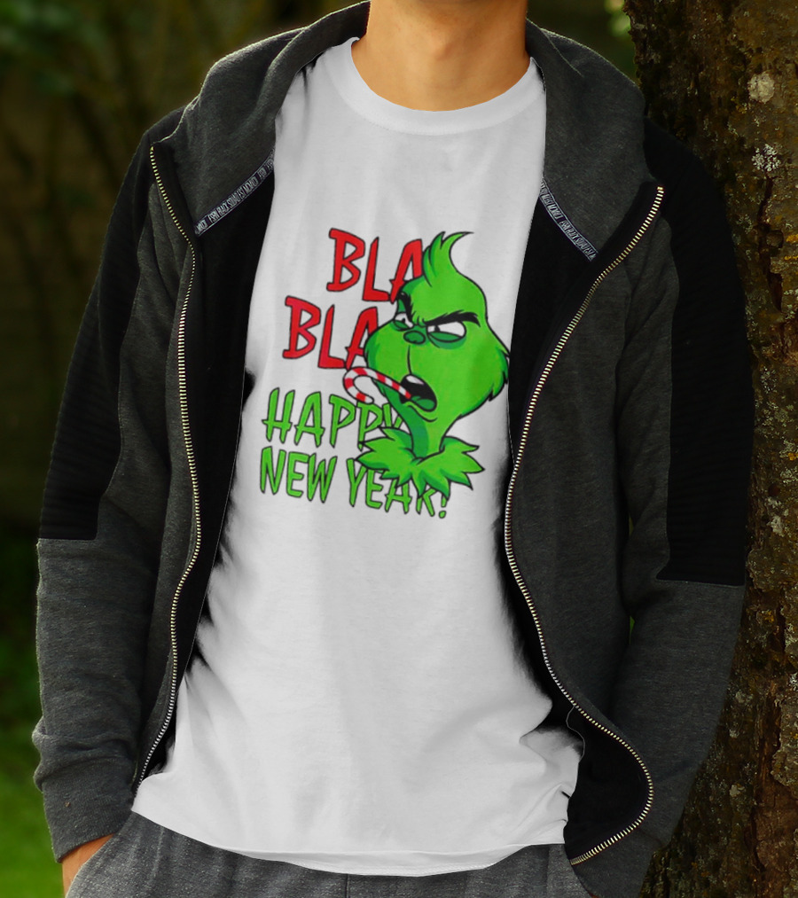 Bla Bla Happy New Year Grinch Candy Cane Image T-Shirt
