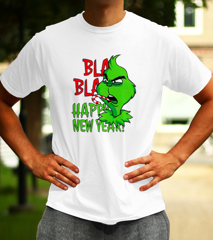 Bla Bla Happy New Year Grinch Candy Cane Image T-Shirt
