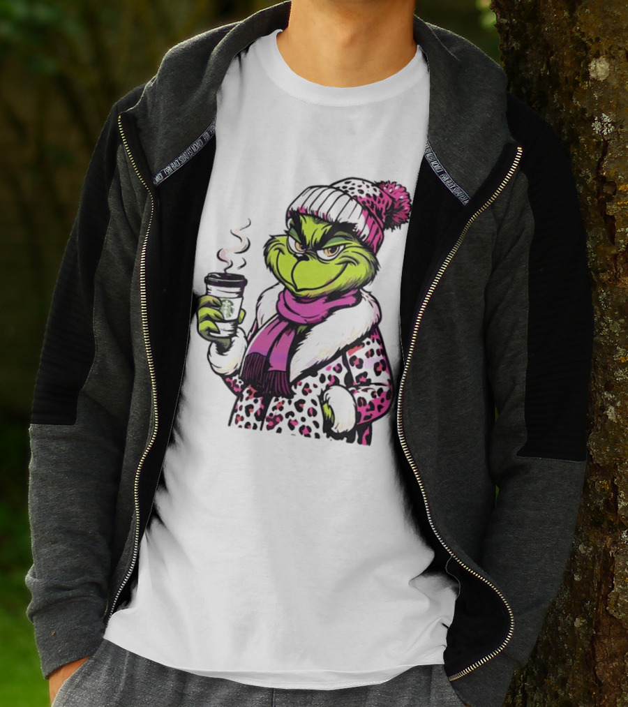 Grinchy And Bougie Pink Leopard Coffee Cozy T-Shirt