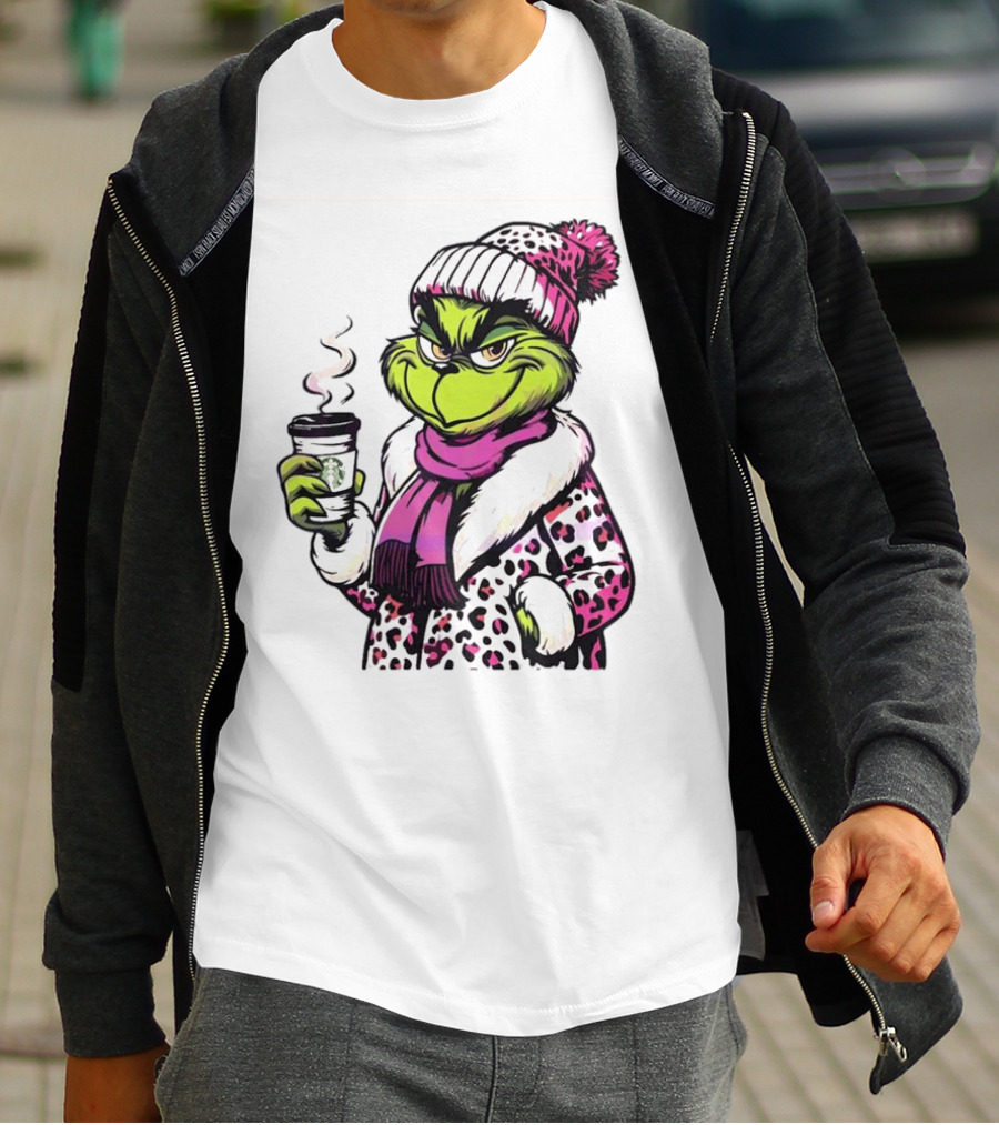 Grinchy And Bougie Pink Leopard Coffee Cozy T-Shirt