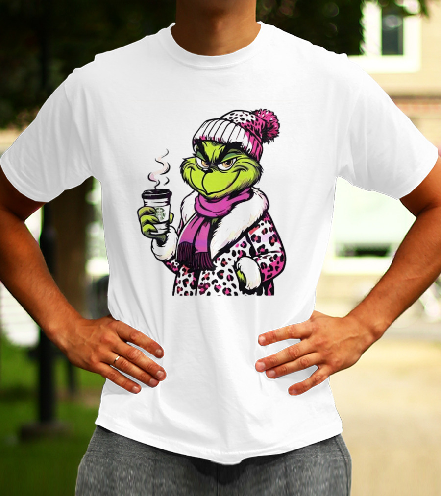 Grinchy And Bougie Pink Leopard Coffee Cozy T-Shirt