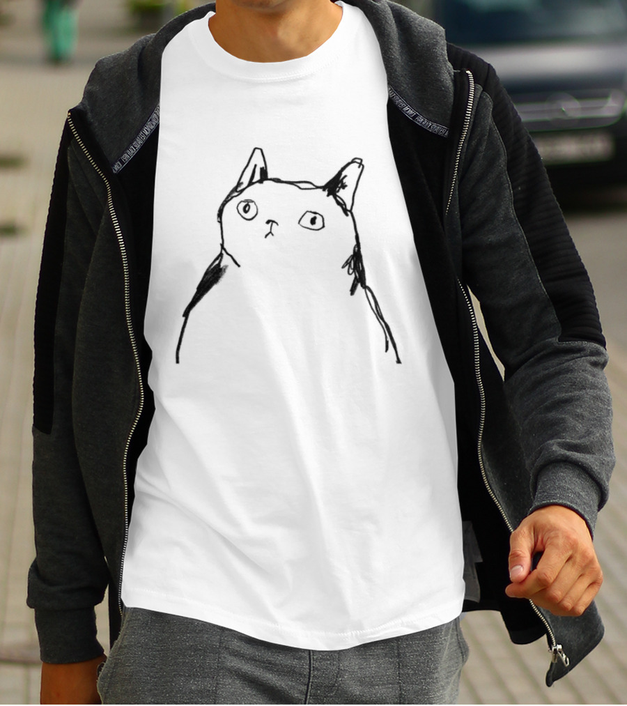 Harriet Lowther Cat I Like Tuna Sketch Drawing Of A Cat With Intrigued Expression T-Shirt