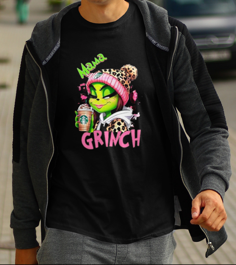 Mama Grinch Leopard Coffee Holiday T-Shirt