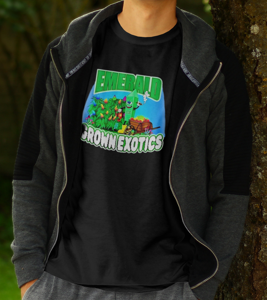 Emerald Grown Exotics Colorful Harvest With EGE Mascot And Wagon T-Shirt