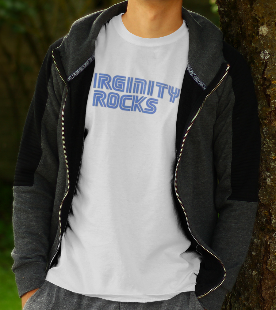 Virginity Rocks Bold Blue Gaming Font T-Shirt
