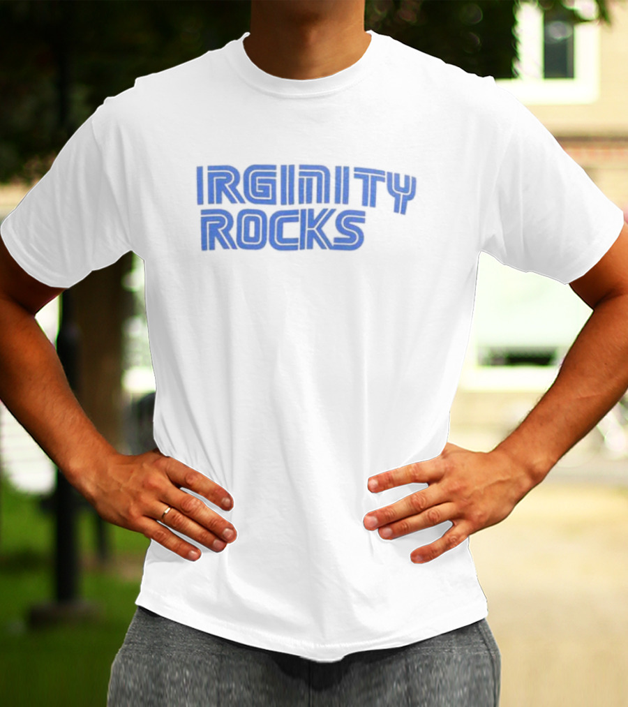Virginity Rocks Bold Blue Gaming Font T-Shirt