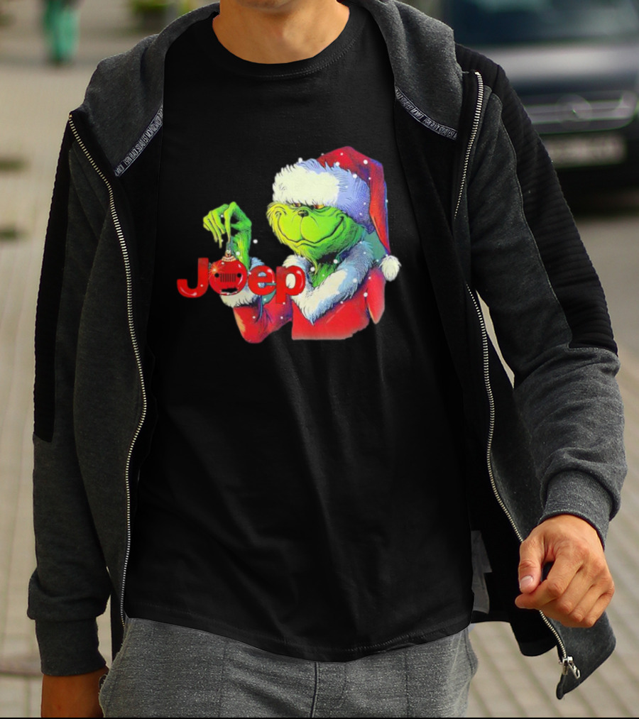 Santa Grinch Holding Jeep Ornament Holiday T-Shirt