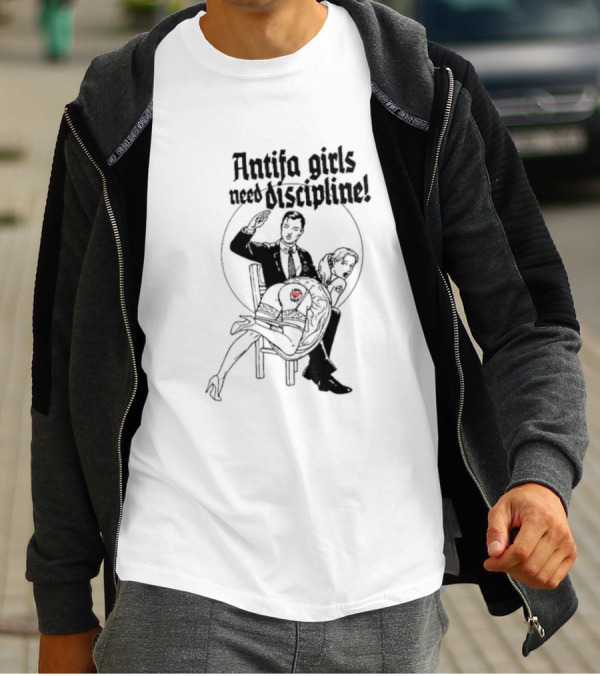 Antifa Girls Need Discipline Retro Style Illustration With Heart Detail T-Shirt