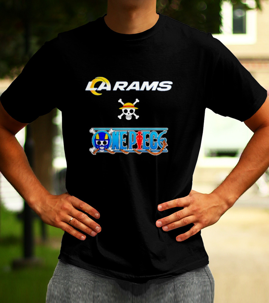LA Rams One Piece Crossover Logo Skull Hat T-Shirt