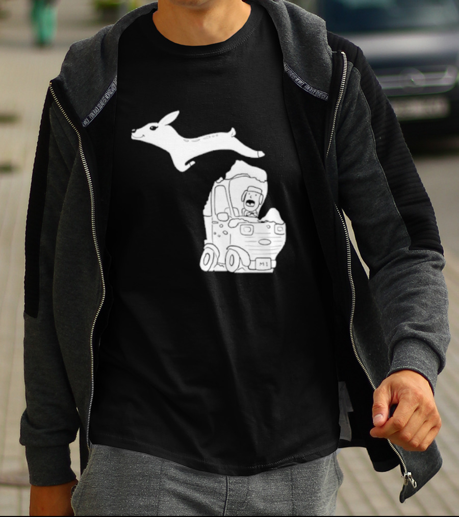 Michigan M1 Deer Leap Over Car T-Shirt