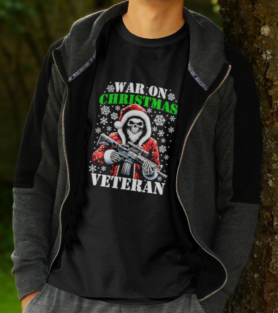 War On Christmas Skeleton Santa Veteran T-Shirt