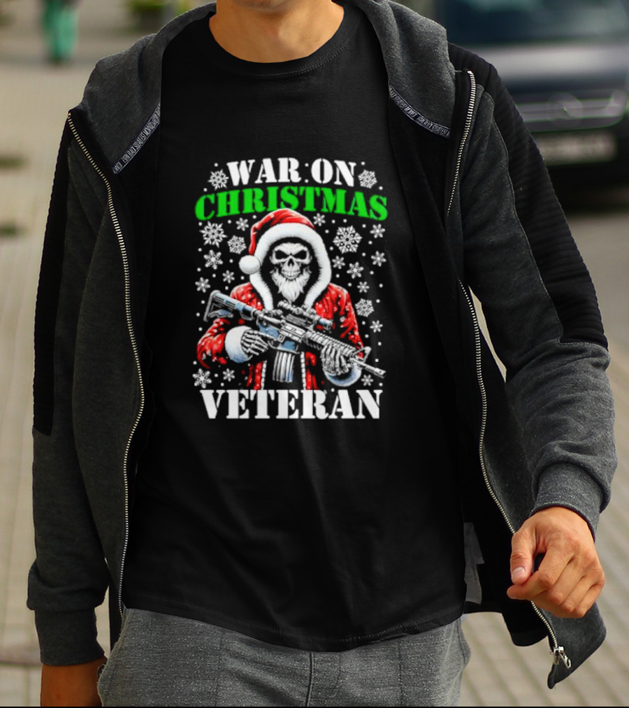 War On Christmas Skeleton Santa Veteran T-Shirt