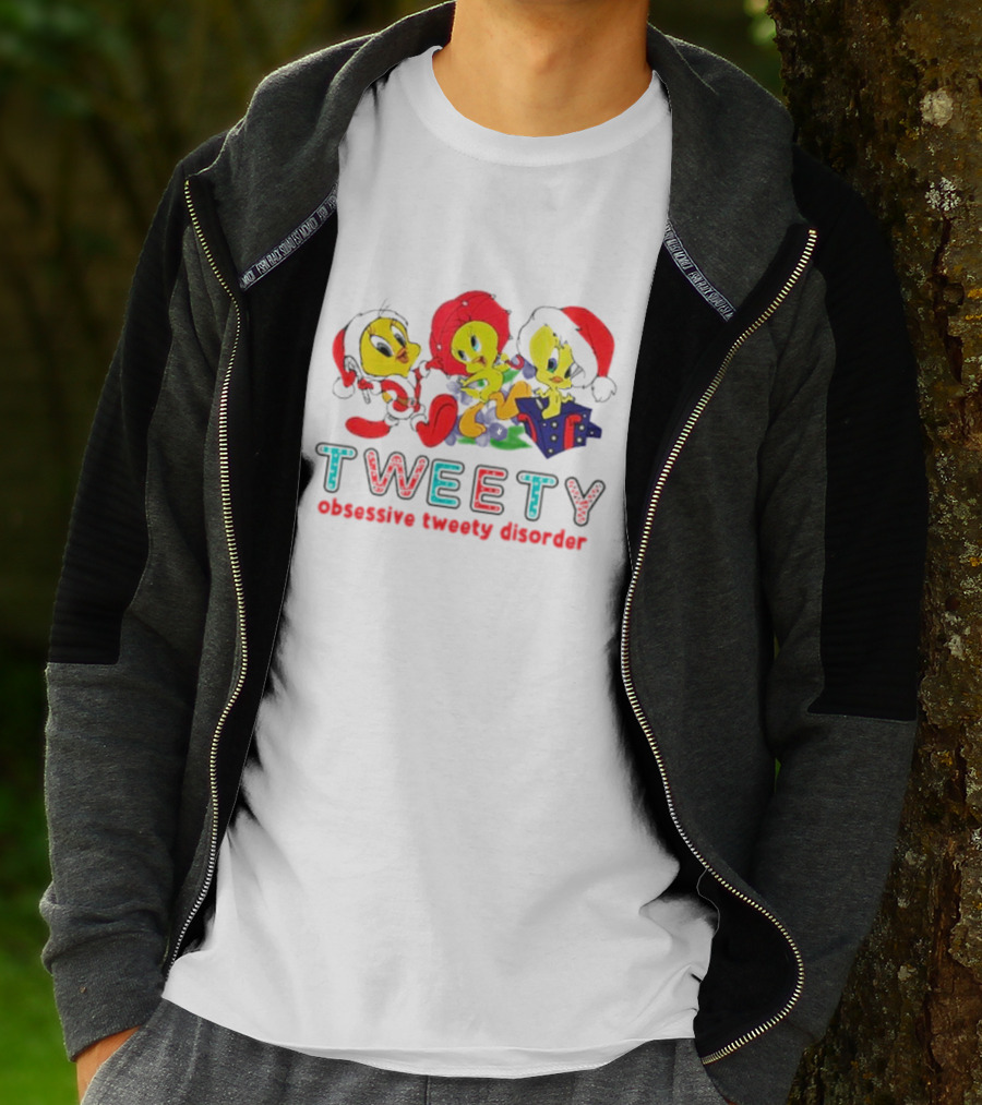 Tweety Obsessive Tweety Disorder With Christmas Hats And Gifts T-Shirt