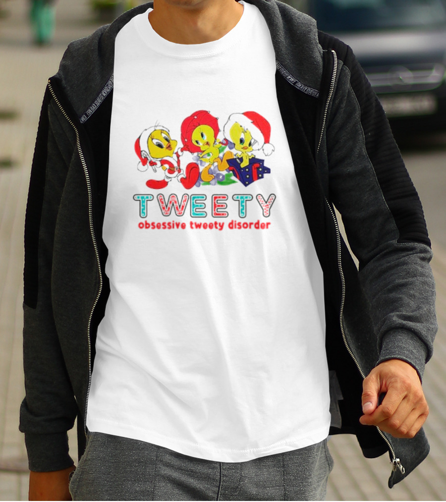 Tweety Obsessive Tweety Disorder With Christmas Hats And Gifts T-Shirt