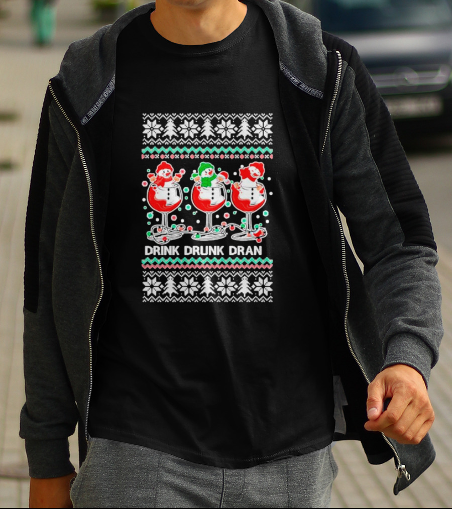 Drink Drunk Dran Snowmen Holiday Spirits T-Shirt