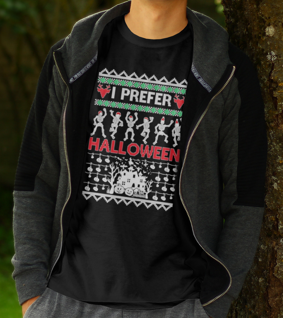 I Prefer Halloween Dancing Skeletons Ugly T-Shirt