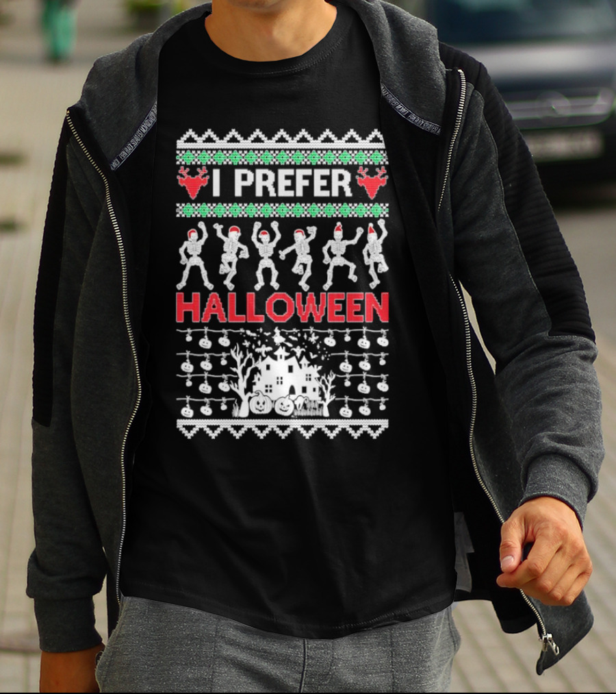 I Prefer Halloween Dancing Skeletons Ugly T-Shirt