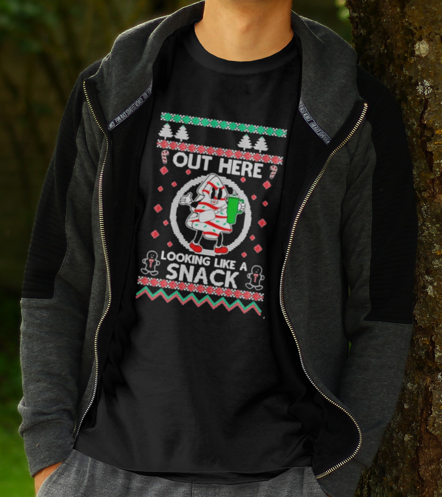 Out Here Looking Like A Snack Cookie Christmas Sweater With Gingerbread And Candy Canes T-Shirt