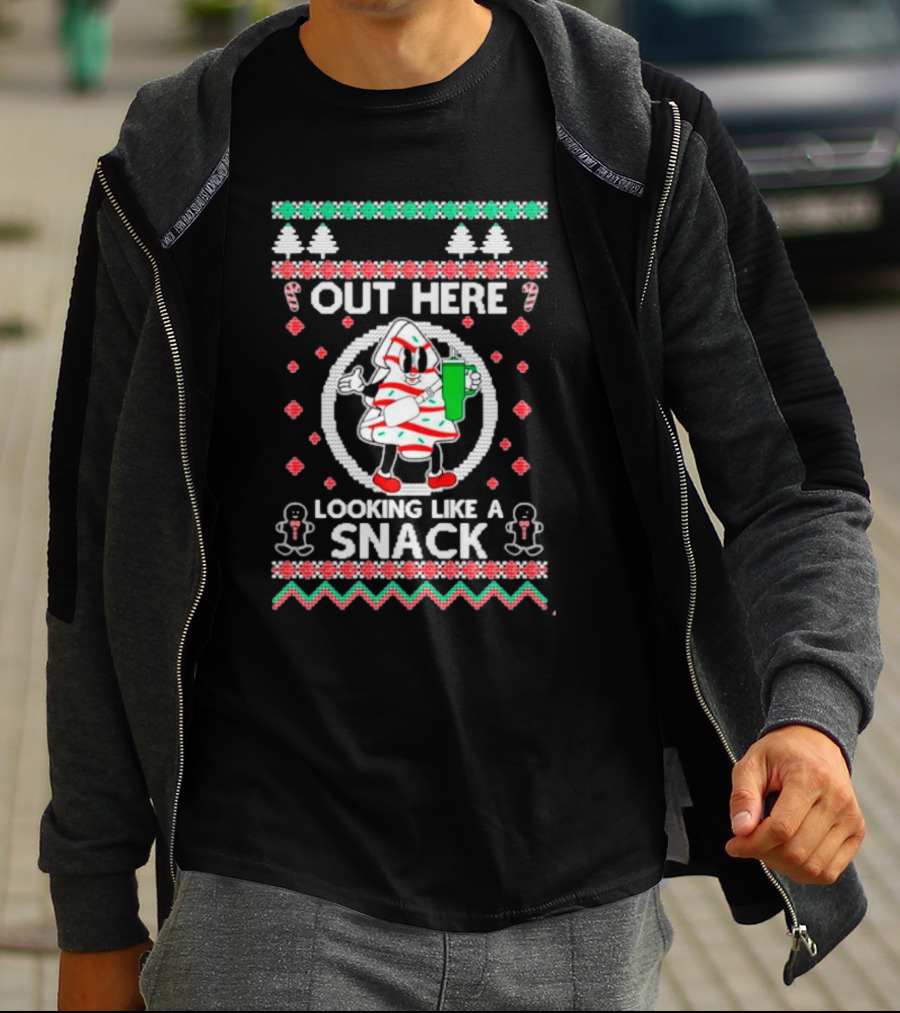 Out Here Looking Like A Snack Cookie Christmas Sweater With Gingerbread And Candy Canes T-Shirt