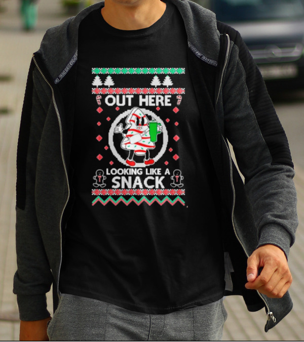 Out Here Looking Like A Snack Cookie Christmas Sweater With Gingerbread And Candy Canes T-Shirt