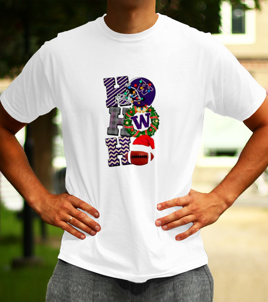 Washington Huskies Football Ho Ho Wreath Helmet Christmas Ball T-Shirt