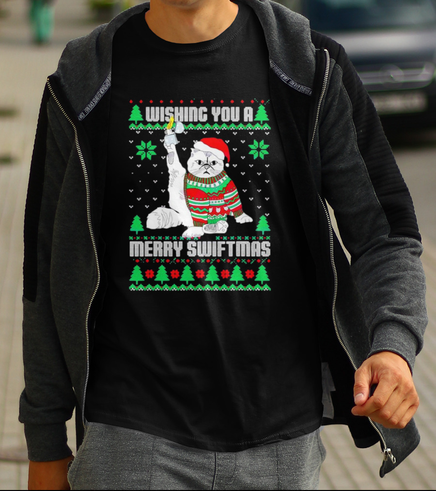 Wishing You A Merry Swiftmas Cat Santa Ugly Christmas T-Shirt