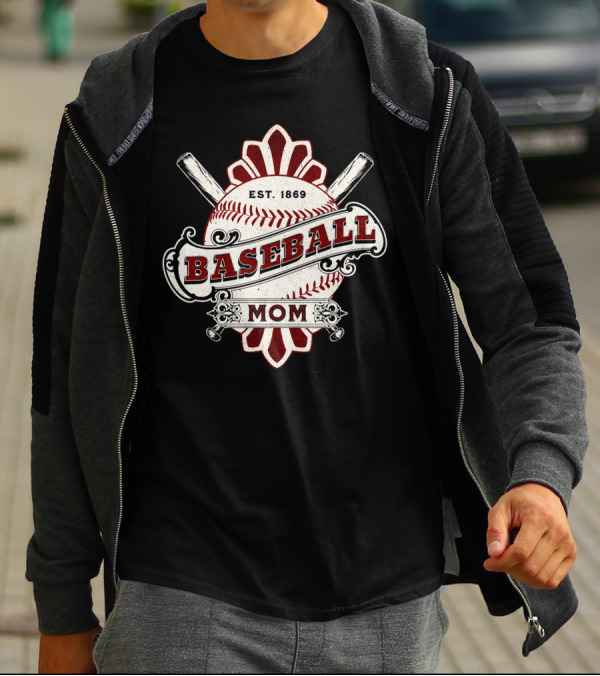 Baseball Mom Est. 1869 Vintage Bat And Ball Emblem T-Shirt
