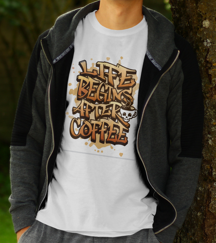 Life Begins After Coffee Graffiti Skull T-Shirt