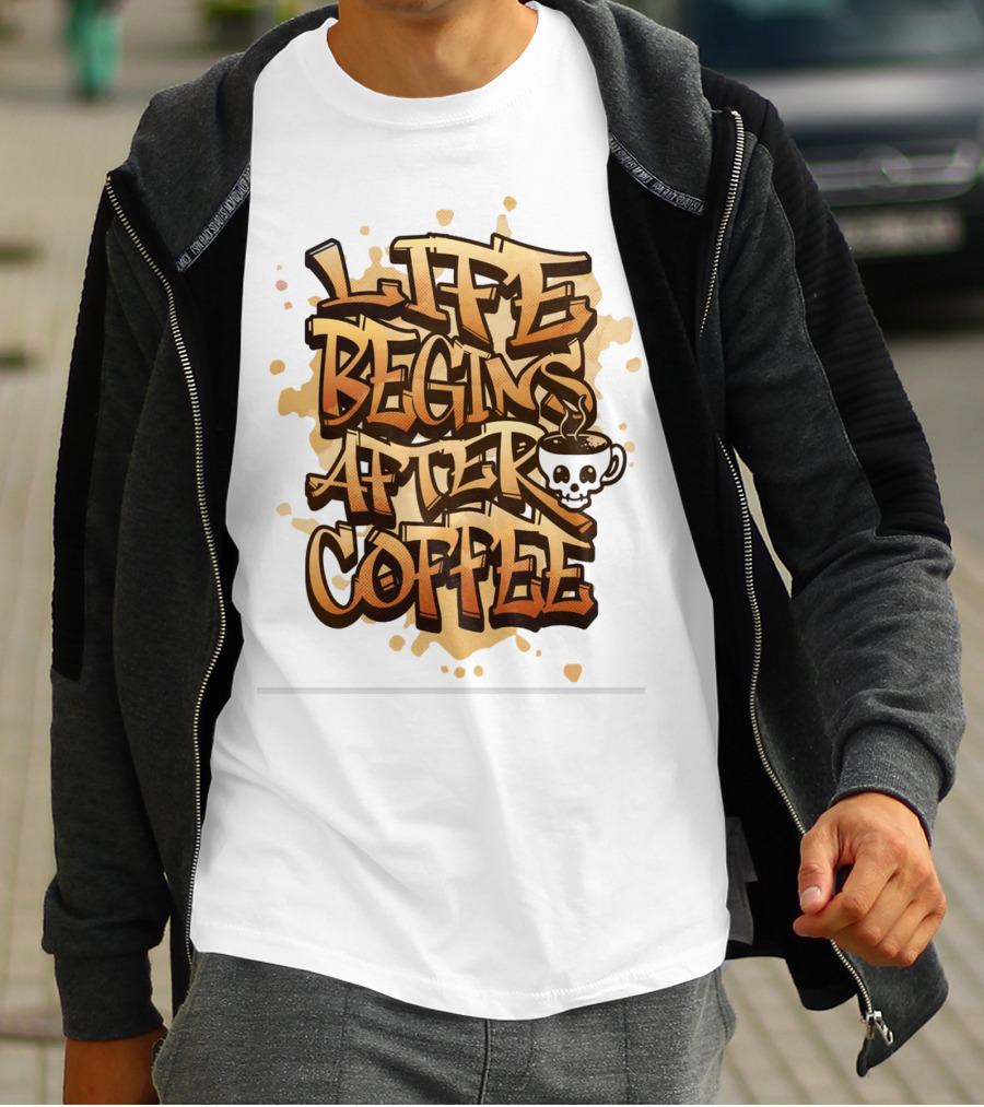 Life Begins After Coffee Graffiti Skull T-Shirt