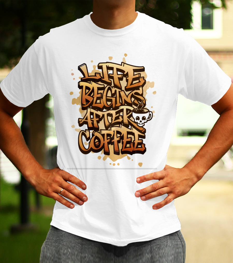 Life Begins After Coffee Graffiti Skull T-Shirt
